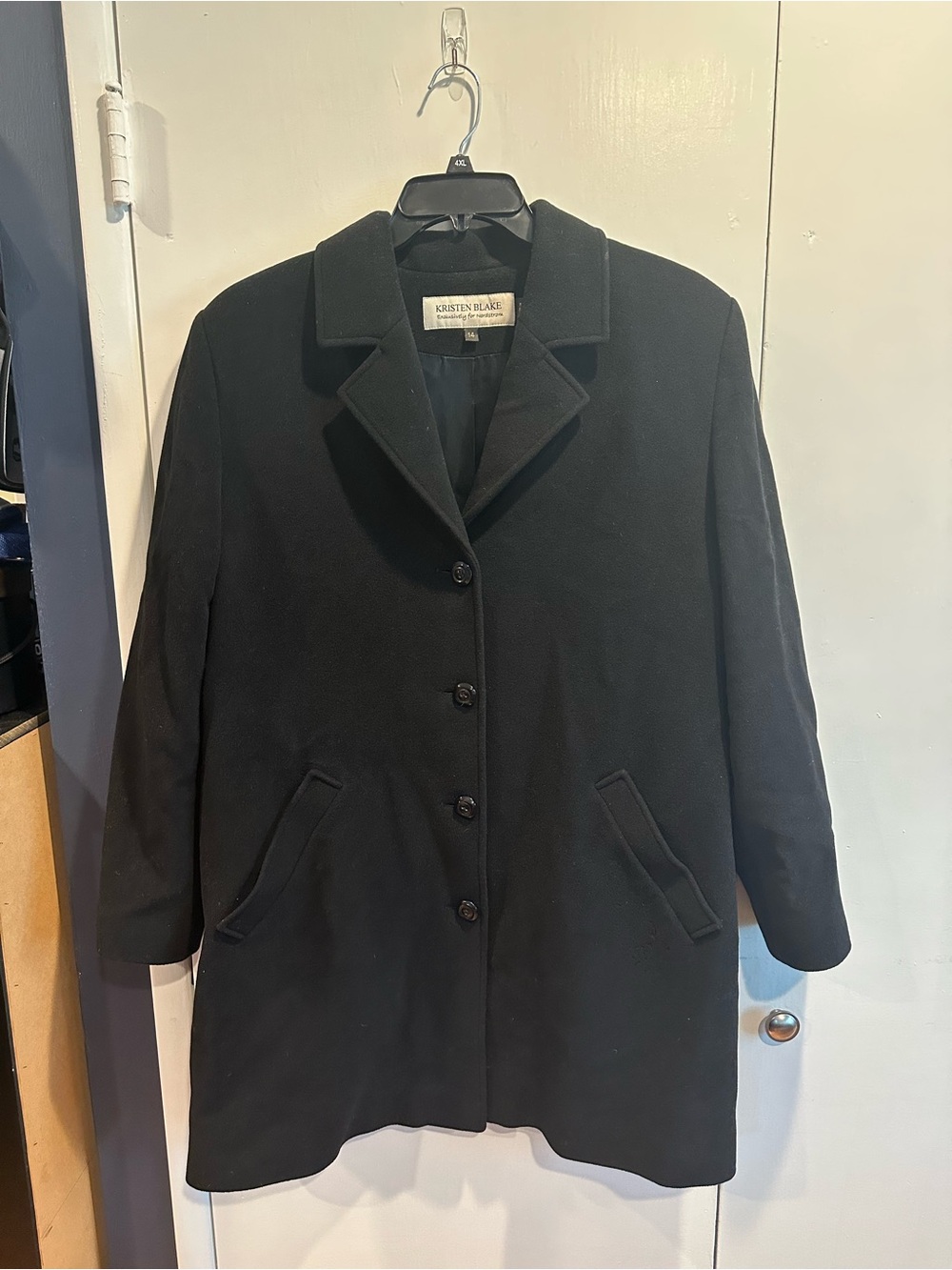 Kristen Blake Black Wool-Blend Single-Breasted Pea Coat